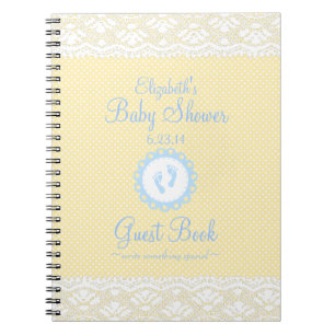 Baby voetafdrukken met Lace Blue Baby shower Guest Notitieboek