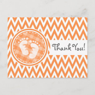 Baby Voeten; Oranje en witte Chevron Briefkaart
