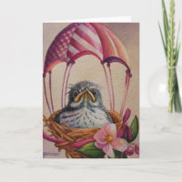 Baby Vogel Jong Vogel Roze Parachute Aquarel Kunst