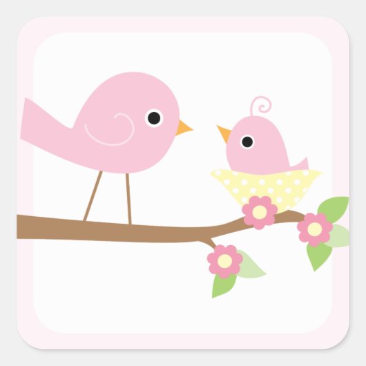 Baby Vogelnest (roze) Vierkante Sticker (Voorkant)