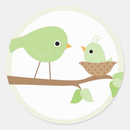 Baby-vogelnesten (groen) ronde sticker (Voorkant)