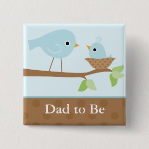 Baby vogelnestje (blauw) vierkante button 5,1 cm