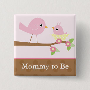 Baby vogelnestje (roze) vierkante button 5,1 cm