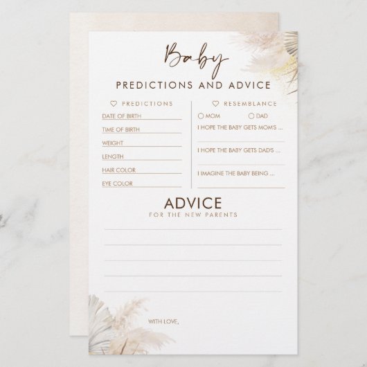 Baby voorspelling en adviesgame (Voorkant / Achterkant)