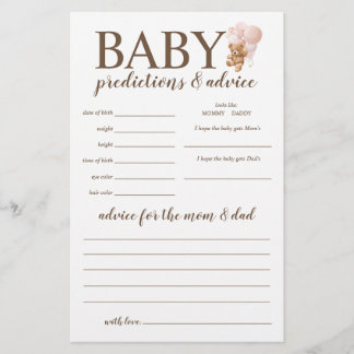 Baby Voorspellingen en Advies Roze Teddydbeer Spel Flyer