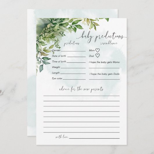 Baby voorspellingen groen Baby shower spel Kaart (Voorkant / Achterkant)