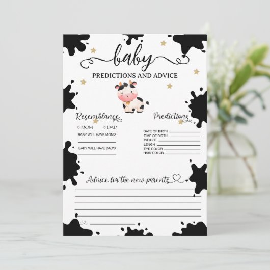 Baby Voorspellingen Koe Thema Kaart (Staand voorkant)