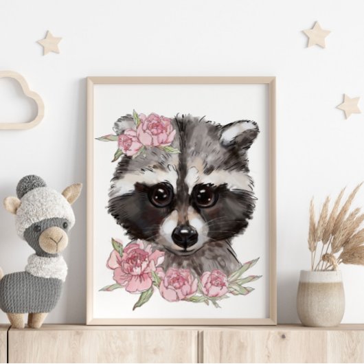 Baby Wasbeer Roos Dierenposter | Muurprint Poster