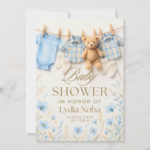 Baby Waslijn Baby Shower Uitnodiging Blauwe Eén