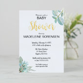 BABY Watercolor & Woodland Goud Folie Uitnodiging (Staand Voorkant)