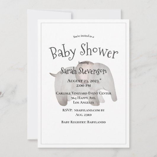 Baby Waterverf olifant Moderne Baby shower Kaart (Voorkant)