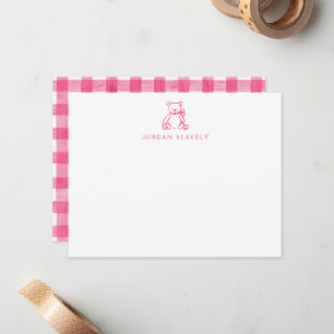 Baby wenskaart, Roze Teddybeer Gingham Plat Notitiekaartje