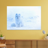 Baby White Artic Fox bij sneeuw Canvas Afdruk (Insitu (Woonkamer))