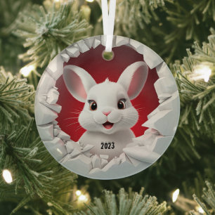 Baby White Rabbit Christmas Glas Ornament