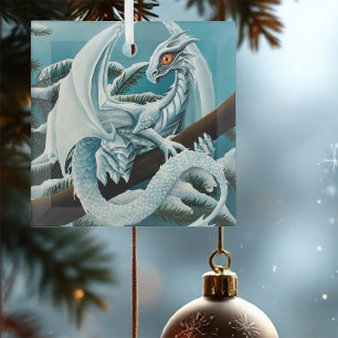 Baby White Winter Dragon Glas Ornament