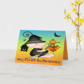 Baby Witch Ma 1ère carte de voeux Halloween (Fleur jaune)