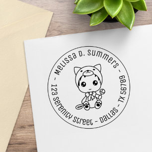 Baby witte kat overall rond adres rubberstempel