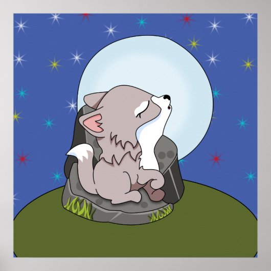 Baby wolf huilt naar de maan poster (Voorkant)