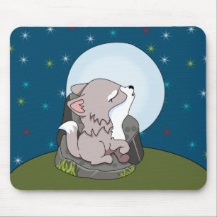 Baby Wolf Huilt naar een Maan Muismat