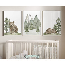Baby Woodland Beer Nursery Prints - Set van 3