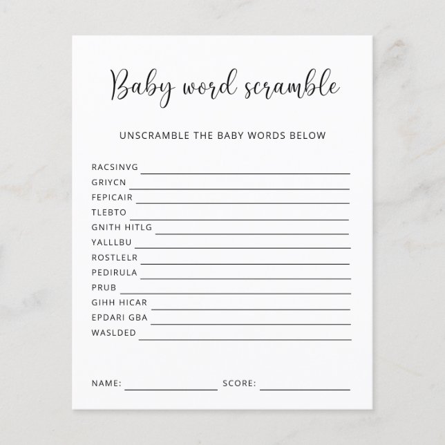 Baby Word Scramble | BABY SHOWER (Voorkant)