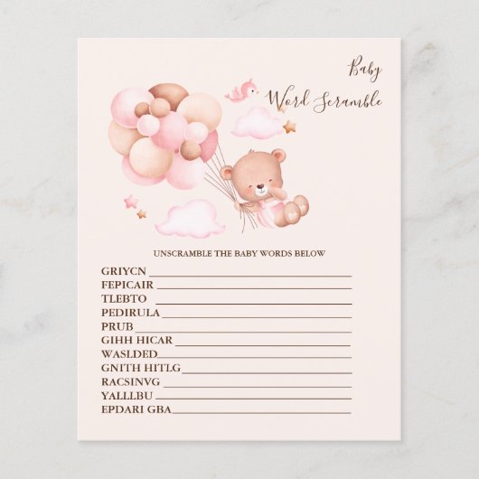 Baby Word Scramble Baby shower Game (Voorkant)