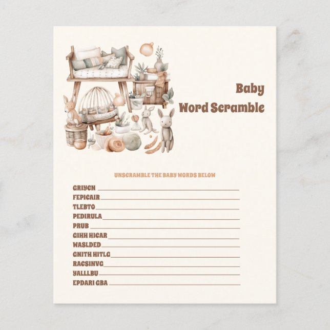 Baby Word Scramble Baby shower Game (Voorkant)