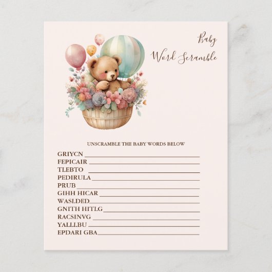 Baby Word Scramble Baby shower Game (Voorkant)