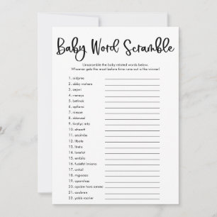 Baby word scramble baby shower game simpel modern kaart