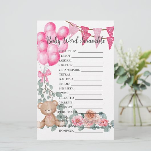 Baby Word Scramble Lief Meisje Ballon Eucalyptus (Staand voorkant)