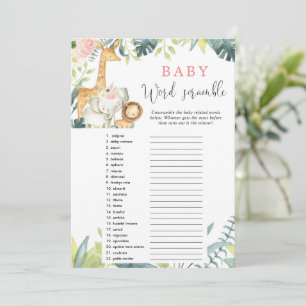 Baby Word Scramble Safari baby shower spel Kaart