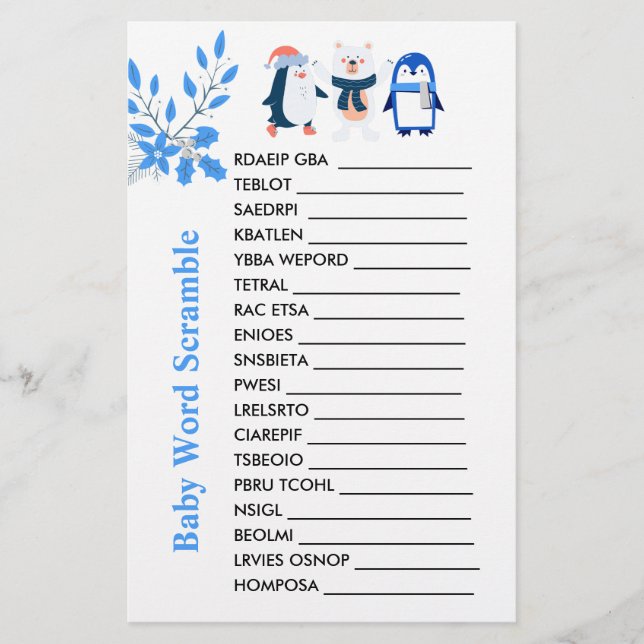 Baby Word Scramble spel winter polar beer pinguïn (Voorkant)