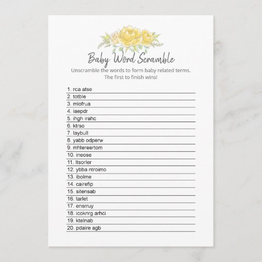 Baby Word Scramble Teddy Bear Kaart (Voorkant)