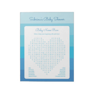 Baby Word Search Blue Ombre Stripes Baby shower Notitieblok