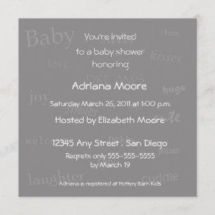 Baby Words Baby shower Invitation-Grey Kaart