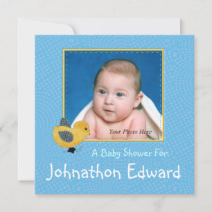 Baby Yellow Chick Blue Photo Baby shower Kaart