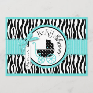Baby-, Zebra- en Turquoise-Baby shower Kaart