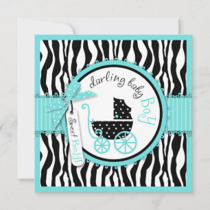 Baby-, Zebra- en Turquoise-Baby shower Kaart