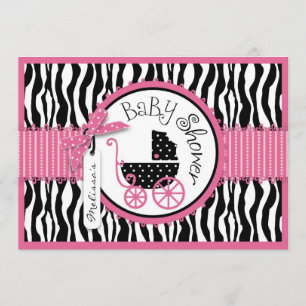 Baby-, Zebra- en warmroze Baby shower Kaart