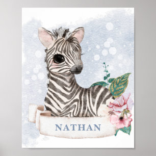 *~* Baby Zebra Nursery Boy Oerwoud Naam Post Poster