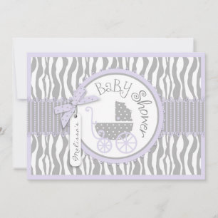 Baby, Zebra Print & Lavender Baby shower Kaart