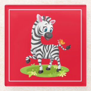 Baby Zebra Tekenen Spelen met Butterfly-23960 Glazen Onderzetter