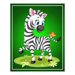 Baby Zebra Tekening Spelend met Vlinder Foto Afdruk