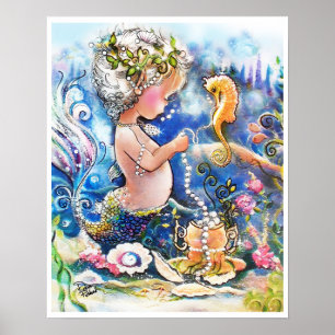 Baby Zeemeermin en een reeks parels Poster