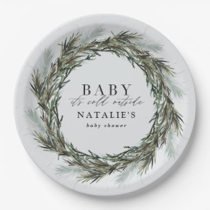 Baby zijn kou buiten het winterse baby shower papieren bordje
