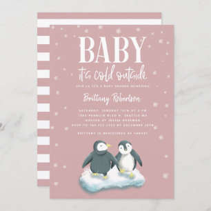 Baby zijn koude Baby shower buiten roze pinguïns Kaart