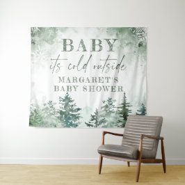 Baby zijn koude buiten het winterbos welkom wandkleed