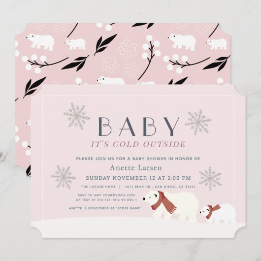 Baby zijn koude buiten poolvormige Beren roze Baby Kaart (Voorkant / Achterkant)