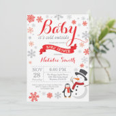 Baby zijn koude buitenste winterrood Baby shower Kaart (Staand voorkant)