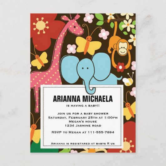 Baby Zoo Animaux Baby shower Invitation (Devant)